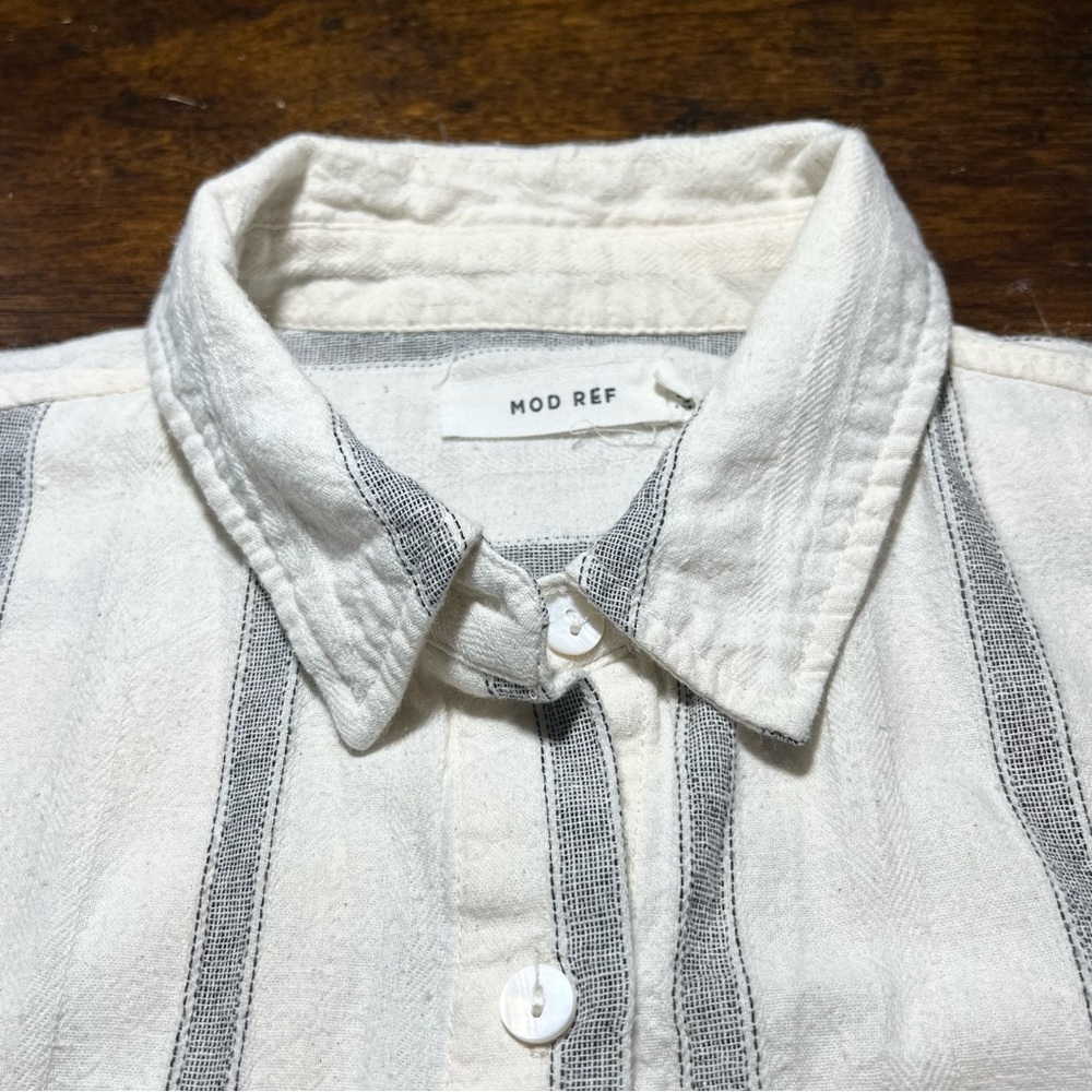 MOD REF Striped Button Down Shirt Womens S Oversized 100% Cotton White Gray - Picture 4 of 9